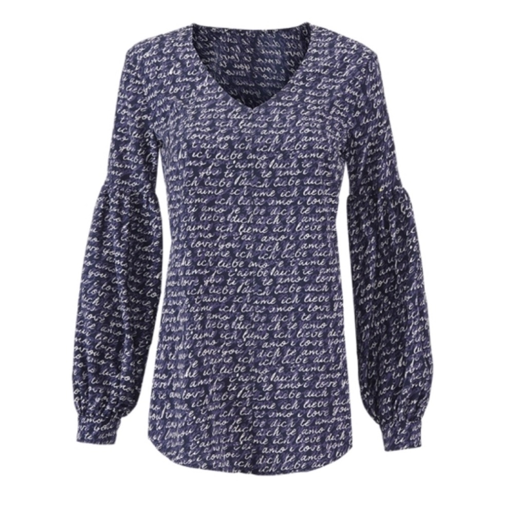 CAbi Te Amo Blouse “Love” Translated in a Number of Languages Size XSmall